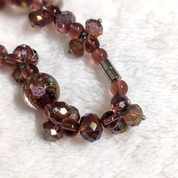 Beautiful Vintage Rosey/Mauve Crystal Beaded Necklace 20" Long - Picture 9 of 13
